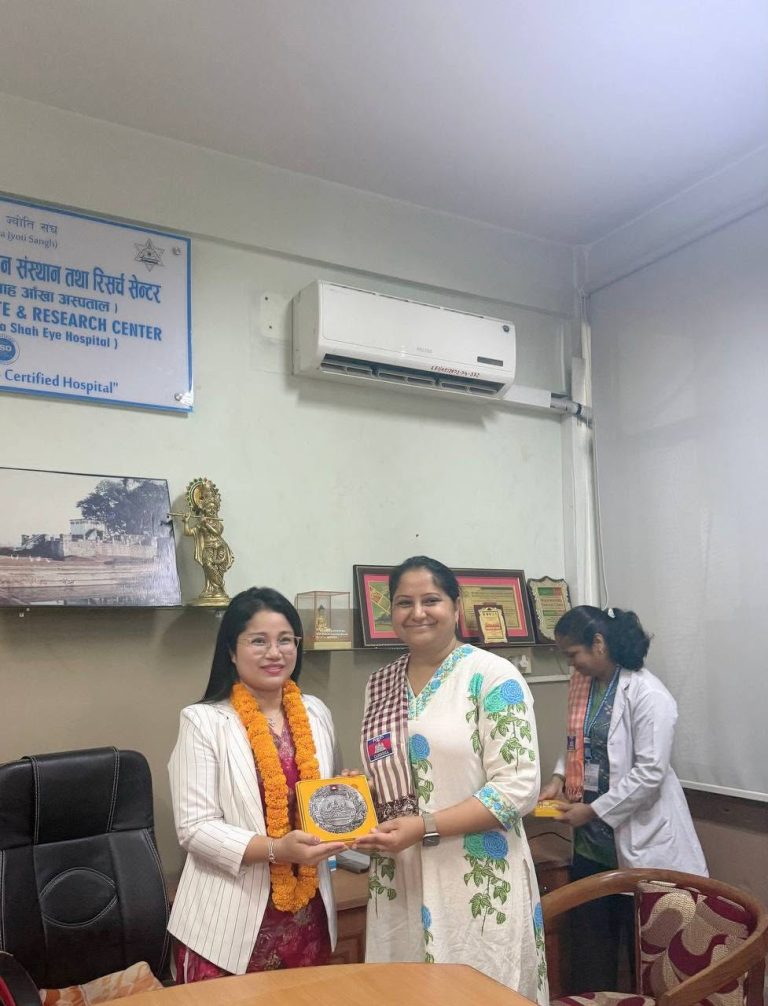 Kampong Cham Chamber of Commerce Delegation Visits Nepal Netra Jyoti Sangh Hospital for Discussion on Eye Care Collaboration